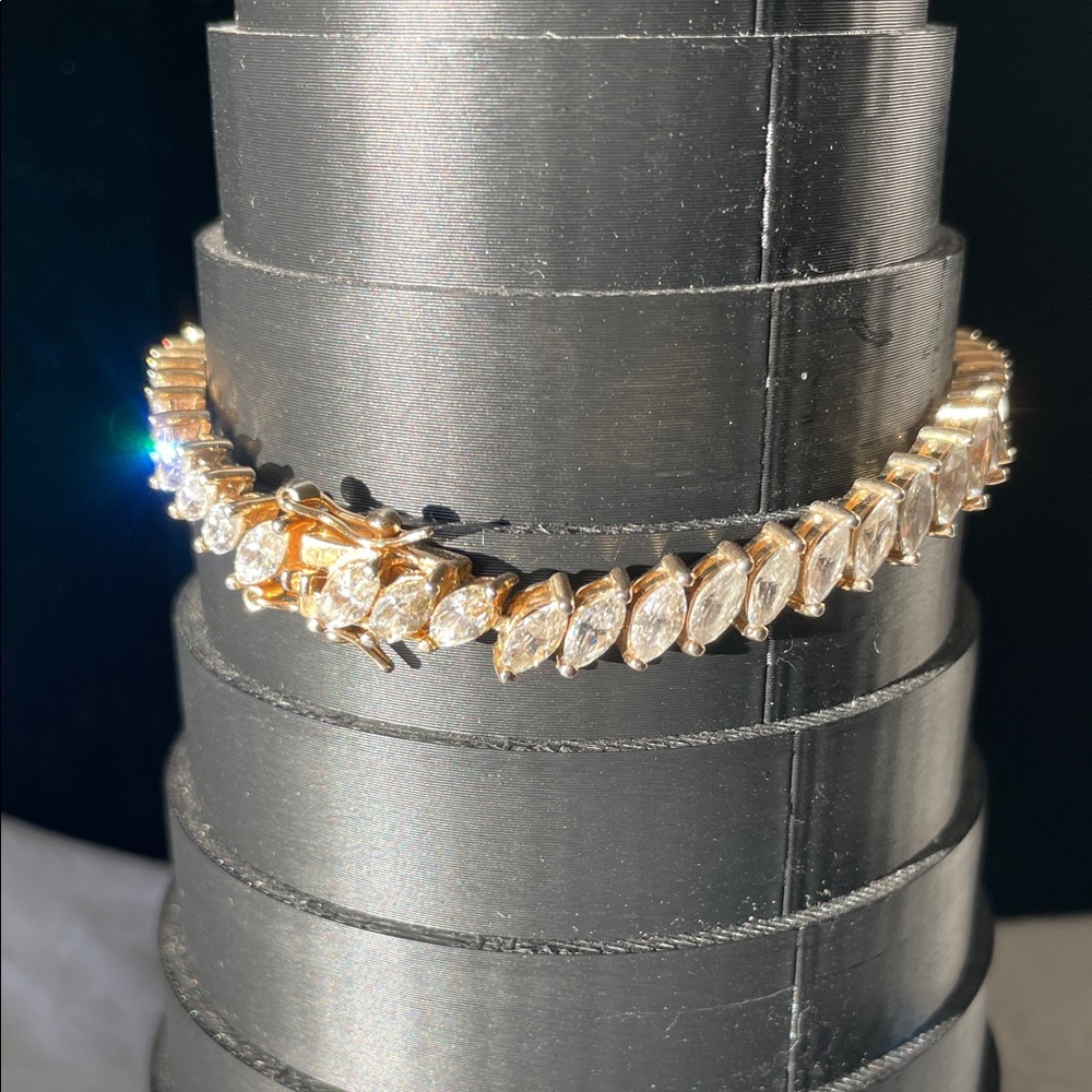 Antique Marquis Cut Cubic Zirconia Tennis Bracelet, Mint Condition